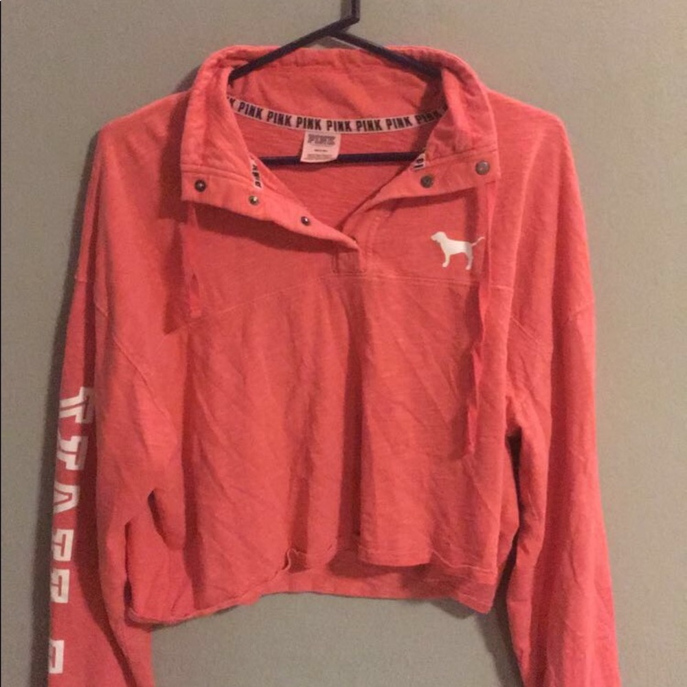 long sleeve pink “pink” crop top